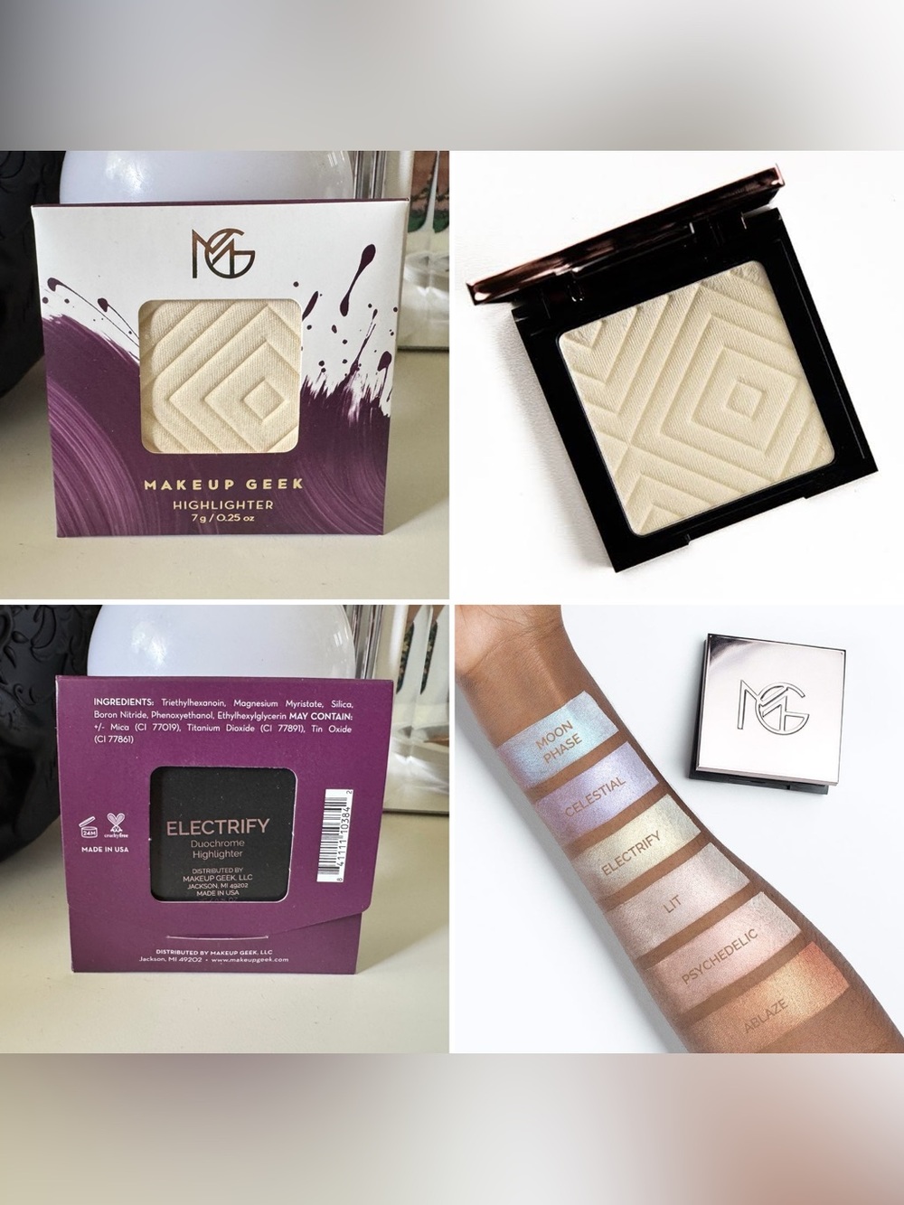 3/$15 Makeup Geek Single Highlighter Pan Electrify Duochrome Cruelty Free